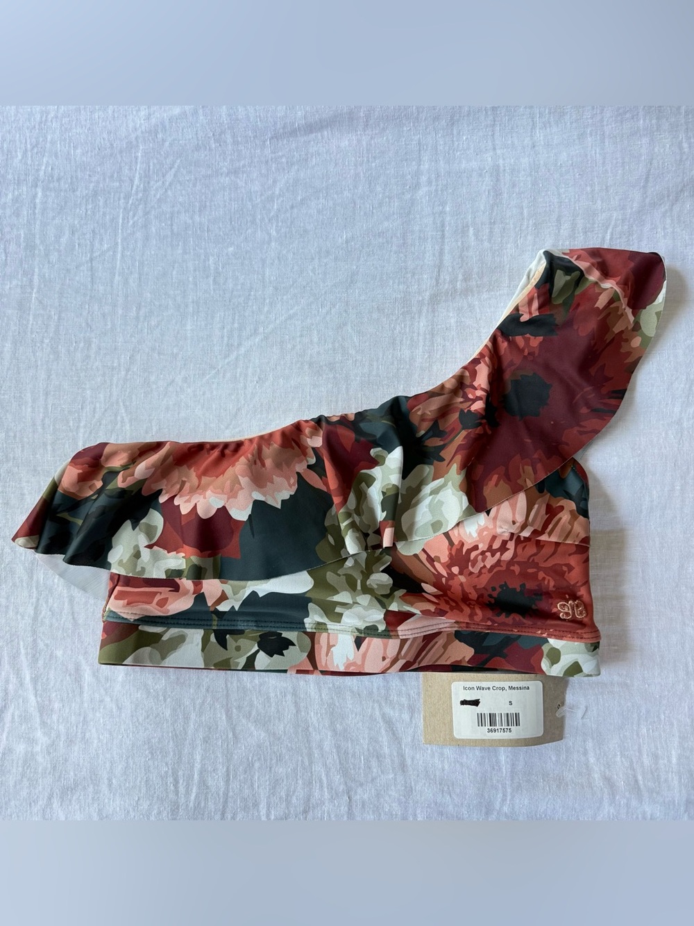 Albion Bikini Top Icon Wave Crop Messina Size Small NEW One Shoulder Floral